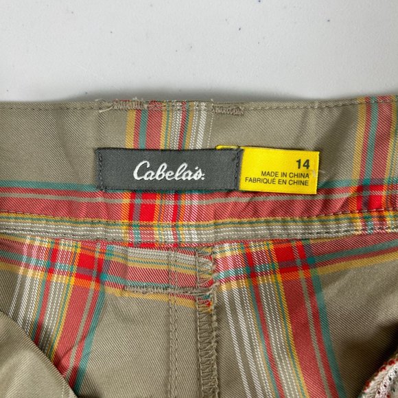 Cabelas Womens Plaid Cargo Shorts Size 14 Brown Red Polyester Fish Golf Hiking - Picture 6 of 15